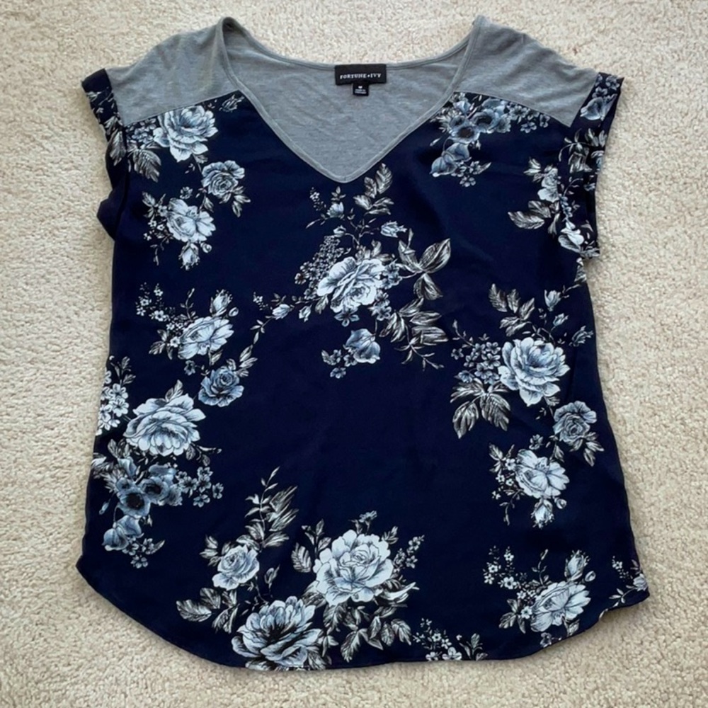 Fortune + Ivy- Navy Blue Floral Top